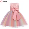 Happy Year Baby / Toddler Girl Floral Bowknot Granadina Colorido con volantes Vestido de fiesta sin mangas 210528