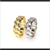 Band Jewelrymen Fashion Hip Hop Rock Rings Gold Color Bling Polishing Cuban Link Chain Twisted Copper Finger Ring For Women And Man Jewelry D