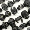 JewelryFashion 100 stks / partij Gothic Punk SKL Band Ringen Zwart Color Tough Guy Retro Mix Styles Mens Womens Juwelen Gift (Grootte: 18mm-2m) Drop Del