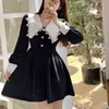 Ny höst vinter Koreansk mode Chic Sweet Peter Pan Collar Mini Dresses Kvinnor Vintage Långärmad Party Dress Robes Vestidos Y1204