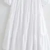 BBWM White Lato Vintage Długa Sukienka Kobieta V Neck Krótki Rękaw Elegancka Sukienka Dla Kobiet Chic Casual Midi Dress 210520