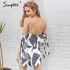 Off shoulder geometric print jumpsuit romper women Special bandage sleeve short overalls Sexy backless summer playsuit 210414