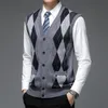 Men's Vests Autum Sweater Fashion Brand Argyle Cardigan Deep V Neck Knit Vest Hombre Men 6% Wool Diamond Sleeveless Casual Clothing