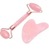 Rosa Quartz Facial Avkoppling Slimming Tool / Rose Quartz Roller Massager för Ansikte Jade Massage Stone Double Head Massage Roller