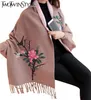 Embroidery Floral Tassel Trench Coats Women Cloak Long Sleeves Knitted Cardigan Sweater Windbreaker Winter 210524