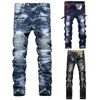 Alta Qualidade lavada em linha reta slim plissado pleated motocicleta jeans calças homens casuais jeans rasgados masculinos calças jeans plus tamanho 42 x0621