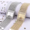 Relojes de pulsera, correa de acero cuadrada sencilla, reloj dorado, pulsera de aleación informal a la moda para mujer, esfera con escala de diamantes