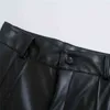 TRAF Faux Leather Pant Za Black Pants Women High Waist Woman Trousers Autumn Fashion Streetwear Wide Leg Pant Loose Pants 211216