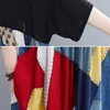 Johnature Kadınlar Patchwork Renk Elbiseler Sonbahar Vintage O-Boyun Yarım Kollu Artı Boyutu Kadın Giysileri Kore Tarzı Elbiseler 210521