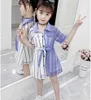 シャツガールシフォン夏のドレスストライプスプライシングの色のティーンエイジャー女の子の服子供の女の子の服3 4 5 6 7 8 9 10 11 12年Q0716