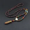 Ethnischer Stil Nepal Gau Box Sechs Worte der Wahrheit Holz Buddha Perlenkette Einfache lange Vintage Halskette Anhänger Necklaces263R