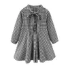 Mudkingdom Girls Dress Stroje Dzianiny Sweter Kamizelka Fashion Plaid Z Długim Rękawem Lapel Potargany Zestaw Odzieży 210615