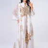 Siskakia Sequins Embroidered Abaya Dress For Women Moroccan Kaftan Turkey Arabic Jalabiya White Islamic Ethnic Robe Eid 210719