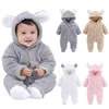 Jacken Winterkleidung Baby Kapuzenspielanzug Fleece Ohren Geborene Jungen Mädchen Overall Wraps Füßiger Mantel Oberbekleidung Säuglingskleidung