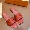 luxurys slippers women lock shoes slides Graffiti Sandals Woman genuine cowhide leather Shoe Flat slipper with box Large size35-41