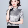 Summer Fashion Silk Womens Tops and Blouses Satin Short Sleeve Top Plus Size XXXL Purple Shirts 210531