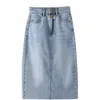 Realeft New Spring Summer Vintage Women's Denim Skirt High Wasit Jeans Skirt StraightMemaly A-line Pencilバックスプリットスカート210331