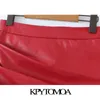 KPYTOMOA Mujeres Chic Moda Faux Cuero Plisado Mini Falda Asimétrica Vintage Cintura Alta Cremallera Trasera Faldas Femeninas Mujer 210619