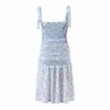 Bbwm sling bodycon blommig klänning sommar kvinnor shirred casual beach dress mode söt kvinnlig vestidos 210520