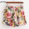 Renkli Çiçek Baskı Şort Kadınlar Wrap-Style Yüksek Bel Tatil Boho Culottes Pantalones Cortos Mujer Yaz Kısa 210514