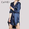 Caiyier Herfst Winter Nachthemd voor Vrouwen Sexy Solid Silk Night Jurk Losse Slaaphirt Thuis Kleding Groot Maat S-5XL Pijamas 210924