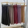 REALEFT Women Stylish Faux PU Leather Pleated Skirts with Belted Autumn Winter Female High Waist Umbrella Chic Skirts 211120