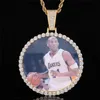 68mm rond Photo personnalisé rondeur dos solide pendentif collier avec chaîne de Tennis cubique Zircon hommes Hip Hop Bling bijoux