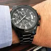 Sinobi Luxury Men Vattentät Rostfritt Stål Pilot Armband Kronograf Datum Sport Dykare Lysande Quartz Watch Montre Homme Q0524
