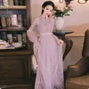 Yosimi Long Long Women Dress Sommar Lila Broderi Party Maxi Vintage Lady Full Sleeve Evening Elegant 210604