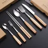 2/3/4Pcs Wooden Handle Cutlery Portable Set Stainless Steel Dinnerware Set Silverware Tableware Spoon Fork Knife Chopsticks Set