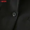 Tangada Kvinnors Set Black Work Suit 2 Piece Set Kvinna Notched Collar Jacket Ladies Blazer Byxor sätter da110 210609