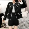 Women Black White Brown Faux Woolen Horn Button Mini Skirt Pencil 2 Two Pieces Set Elegant Winter T0310 210514