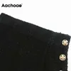 Aachoae Couleur noire Mini jupe Femmes Bouton d'été Décorer élégant Une ligne Jupe Retour Zipper Vintage Bottoms Mujer Faldas 210413