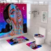 Amerikanska kvinnor 3d dusch gardiner vattentät svart tjej badrum partition mjukt badmatta set wc bad matta toalett locket lock 211116