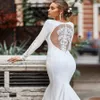 Princess Satin Boho Syrenka Suknia ślubna z długim rękawem White Backless Lace Bohemain Beach Bridal Birde Suknia Cywitu Abiti Da Cerimonia Robe de Mariée