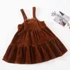 가을 겨울 아이들을위한 코듀로이 브레이스 공주 소녀 순수한 색상 210429를위한 드레스