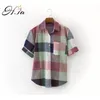 H.SA Women and Blouses Colorful Plaid Patchwork Shirts Vintage blusa feminina Formal Blusas Tops Pocket chemise femme 210417