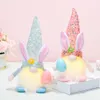 Spring Feestelijke Pasen Gnome Handmade Tiered Lade Decoratie Pluche Bunny met Lichte Vakantiehuis Ornament Rabbit Gifts RRB13437