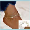 3PCSSet Personlighet Bohemian Ankle Acrylic Multilayer Aircraft Bead Chain Anklet Armband Simple Crystal Gold Beach B5 Anklets XW2PS