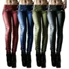 Femmes rétro simili cuir pantalon Rivet à lacets Long pantalon maigre Streetwear taille basse mince Punk Cool pantalon femme mode femmes Capris