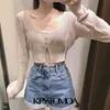 Moda de mujer con adornos acanalados Recortado Punto Cardigan Suéter Manga larga Mujer Outerwear Chic Tops 210420