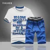 Tuta estiva da uomo Set T-shirt da due pezzi + pantaloncini T-shirt da uomo a maniche corte Pantaloni Abiti casual Tuta sportiva da uomo 210722