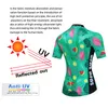 여성용 사이클링 저지 세트 도로 자전거 셔츠 짧은 소매 통기성 승마 의류 20D 패딩 된 턱받이 반바지 녹색 Friut 패턴
