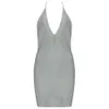 Sexy V-Neck Designer Sparkling Beaded Chain Mini Bandage Dress Ladies Backless Elegant Bodycon Party Vestido 210525