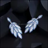 Dangle & Chandelier Earrings Jewelry Cwwzircons Luxury Fl Blue Cubic Zirconia Pave Big Long Feather Leaf For Women Statement Wedding Drop De