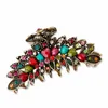 Big Metal Hair Smycken Vintage Barrettes Flower Women Bankett Rhinestone Hairclip Tillbehör