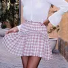 Gonna a vita alta da donna di alta qualità vintage plaid gonna a pieghe volant mini gonna coreana streetwear donna gonne casual femminile 210510