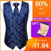 Heren vesten kleur zijde en stropdas zakelijke formele jurken slanke vest 4pc hanky manchetknopen voor pak blauw paisley vest