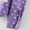 Zevity Kobiety Moda Dots Print Casual Smock Bluzka Office Lady Ramię Pads Koszula rękawa puffowa Chic Blusas Topy LS7608 210603