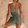 Shorts Mulheres Sport Set Mulheres Crop Top Yoga Workout Terno 2 Piece Cross Ombro Cintas Tanque Cintura alta Sets Gym Roupas